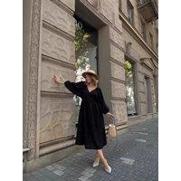 Elegant Dress Long Sleeve V-Neck High Waist Evening Party Dress Women Robe Mori Girl White Midi