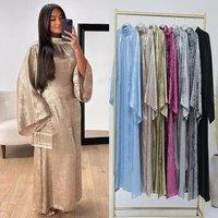 Belted Dress Pagoda Sleeve Satin Abaya Dubai Islam Muslim Kaftan Dresses Kebaya Abayas For Women