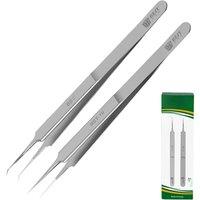 2 in 1 Flying Lead Tweezers Ultra-fine Straight Curved Tips Tweezers Clamp 0.01mm Fly Line Microscope Fingerprint Tweezers