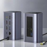 Baseus 12-in-1 USB C HUB to HDMI 4K@60Hz Dual Display USB 3.2 Adapter with RJ45 SD TF PD 100W Docking Station for Window Mac Hub