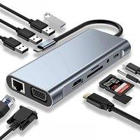 USB C HUB, USB C Adapter Dongle with 4K HDMI/VGA/Type C PD/RJ45/ SD/TF Card Reader For MacBook