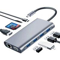 USB Type C Hub to RJ45 4K HDMI-compatible VGA SD TF USB 3.0 2.0 Docking for MacBook iPad Samsung S21