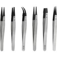 1Pcs Anti Static Tweezers with Stainless Steel Body and Carbon Fiber Plastic Head for Emiconductor Microelectronics