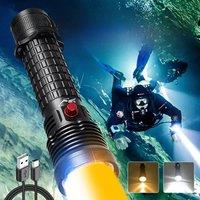 Professional Diving Flashlight Rechargeable USB Underwater Dive Lantern IPX8 Waterproof Dive Torch