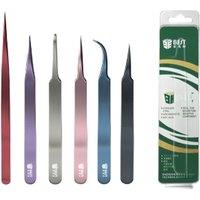 Stainless Steel Color-Plated Tweezers Straight and Curved Tweezers for Mobile Phone Tablet PC Picking Repair Tools