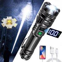 High Power LED Tactical Flashlight Type-C USB Rechargeable Zoom Flashlight Portable Flashlight