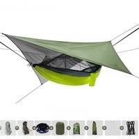 260x140cm Outdoor Double Camping Hammock with Mosquito Net and Rain Fly Tarp Lightweight Parachute