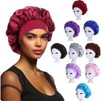 Women Night Sleep Hair Caps Silky Bonnet Satin Double Layer Adjust Head Cover Hat For Curly Springy
