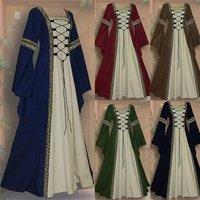 New Style Long-Sleeved Bell Sleeve Lace-up Lace Long Dress GOTHIQUE Retro Women