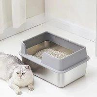 Large Semi Enclosed Sandbox Cat Stainless Steel Cat Litter Tray Heighten Fence Cat Toilet Odor Proof