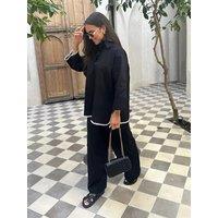 Women Vintage Solid Loose Pants Suit Lapel Single Breasted Long Sleeve Shirt Wide Leg Pants 2 Pcs