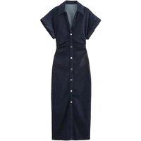2025 women's pleated decorative short sleeved lapel denim slim fit long skirt spring new solid color