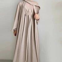2 Piece Abaya Kimono + Inner Dress Matching Muslim Set Women Dubai Luxury Ramadan Balloon Sleeve