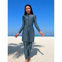New Muslim Swimwear Burkini 3pcs Set Solid Color Swimsuit for Muslim Women Long Sleeve Suits Diving