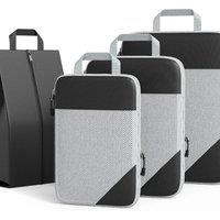 Travel Compressed Packing Cubes Storage Set with Shoe Bag Pouch Mesh Visual Luggage Organizer