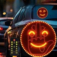 1pc Expression Fun Gesture LED Car Rear Windshield Display Sign, Round Light-up Emoticon Message Board with Remote Car Lights
