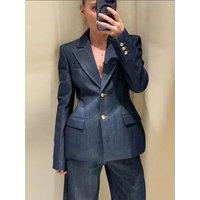 Vintage Denim Pant Sets 3 Pieces for Women Cinched Waist Blazer Strapless Vests Straight Trousers