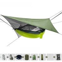 260x140cm Outdoor Double Camping Hammock with Mosquito Net and Rain Fly Tarp Lightweight Parachute