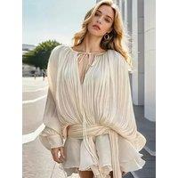 Fashion Long Puff Sleeve Pleated Mini Dress For Women New Elegant V-neck High Waist Evening Party