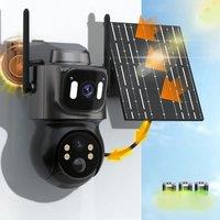Dual Lens Solar IP Camera WiFi Outdoor PTZ Security Camera 4MP HD Built in Battery 7.6W Solar Panel