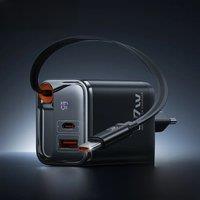Toocki 67W GaN USB C Charger With Retractable Type C Cable PPS PD3.0 SFC2.0 Fast Charger for iPhone