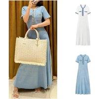 Real Photos of Buyers European and American Style Denim Sewn Knitted Short-sleeved Dress for Women