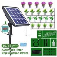 Solar Automatic Drip Irrigation Kit System Supports 10-15 Pot Plants Solar Self-watering Device and Water Sensor
