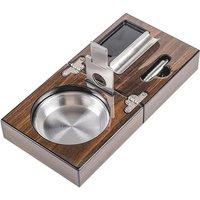 Multifunctional Cigar Ashtray Foldable Walnut Wood Box Include Cigar Cutter Holder And Hole Opener
