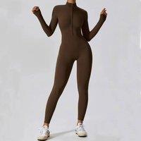Yoga Jumpsuit Long Sleeved Zipper Training Rompers Sportswear Gym Fitness Workout Clothes Running