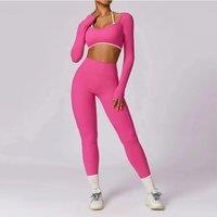 2PCS Yoga Set Tracksuit Women Gym Clothes Sports Sets Push Up Long Sleeve Crop Top High Waist