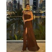 Elegant Strapless Long Dress Women Sexy Patchwork Mesh Sleeveless Female 2025 Spring Summer Split