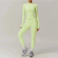2 Pieces Yoga Set Fitness Jacket Workout Set Sportswear Women Gym Clothes Long Sleeve Crop Top High