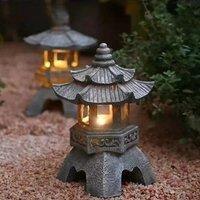 Decoration Zen Ornaments Solar Powered Tower Garden Statue Palace Lanterns Chinese Solar Lamp Stone