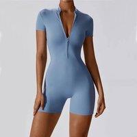 Yoga Jumpsuit Summer Short Sleeve Zipper Sports Wear Gym Fitness Sports Bodysuits Women Dance