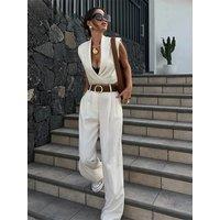 Elegant Vest Pant Sets Women White V-neck Sleeveless Button Short Top Wide Leg Pants Female 2025