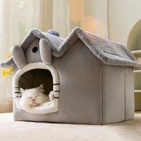 Foldable Cat House Winter Warm Cave Bed Cat Basket Small Dog Warm Soft Cat Mattress Kennel Puppy