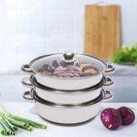 3-tier Stainless Steel Steamer Cooking Pot Sets 28cm Soup Cooker Hot Pot Cookware W/glass Lid