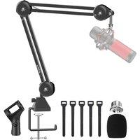 Boom Arm, Aveek Foldable Desktop Mic Boom Arm Fully Adjustable Scissor 360Rotatable Microphone Arm Stand with Desk Mount