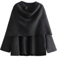Women's Autumn and Winter Casual Scarf Collar Coat Pure Color Knit Short Coat Fashion Warm Single Breasted Long Sleeve Coat