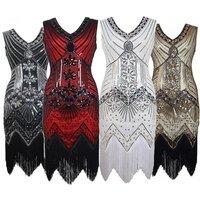 20s Plus Size S-4XL Women 1920s Gastby Sequin Art Embellished Fringed Flapper Dress Party Costumes