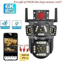 12MP 6K HD WiFi IP Camera Free 256G card gift Three Screens PTZ Outdoor Tracking CCTV Surveillance