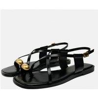 TRAF 2024 Black Thin Straps Flats Sandals For Women Fashion Street Square Toes Slingback Slipper