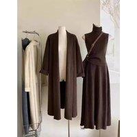 3 Piece Set Muslim Women Waistcoat Cardigan Sweater Coat Knitted Long Skirt Suit Knitting Skirts