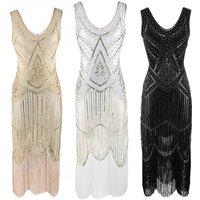 Women's 1920s Vintage Sequin Full Fringed Deco Inspired Flapper Dress Roaring 20s Great Gatsby Fall