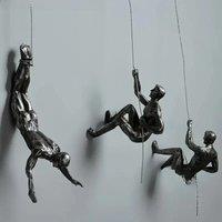6PCS/set Abstract Creative Resin Rock Climbing Man Iron Wire Wall Hanging Retro Figures Decor Statue
