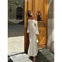 Lace Hollow Out One-shoulder Slim Long Dress For Women Solid Lace Up Waistless Dresses Chic Sexy