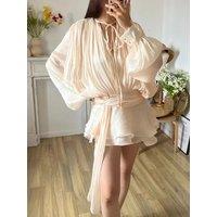 Elegant Layer Ruffles Solid High Waist Mini Dresses Women Lace Up Fashion O-neck Pleated Blouse
