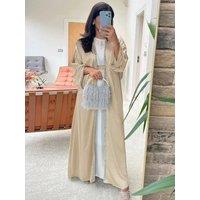 Satin Open Abaya Dubai Turkey Muslim Modest Dress for Women Rhinestone Moroccan Kaftan Robe Islam