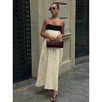 Black White Patchwork Slip Long Dresses Niche Pleated Loose Color Contrasting French Sexy Women New