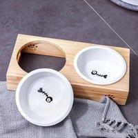 Fashion Dog Feeders Bowl Bamboo Tableware Ceramic and Stainless Steel Double Mouth Dog Bowl High